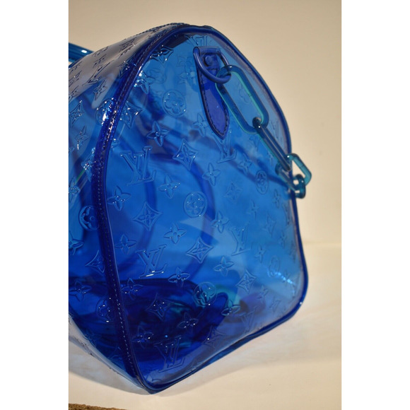 Louis Vuitton Keepall Bandouliere 50 Blue PVC Monogram Weekend Duffle Travel Bag - Picture 7 of 11
